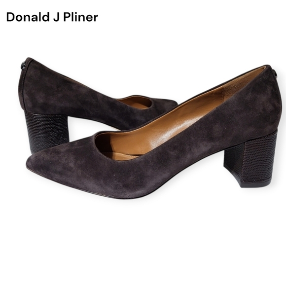 Donald J Pliner Stephani Leather Suede Brown Heel Pump Dress Career Shoe Women 8 - Picture 7 of 7